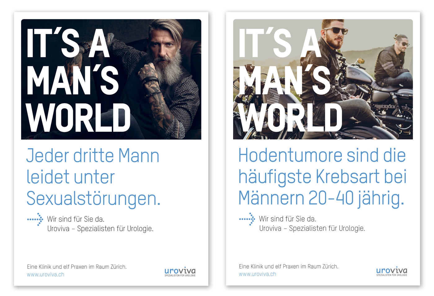 Plakate für Uroviva an der Man's World Ausstellung